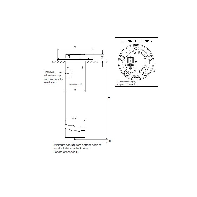 Capteurs de tube de carburant de 54 mm : 224-011-000-650G VDO