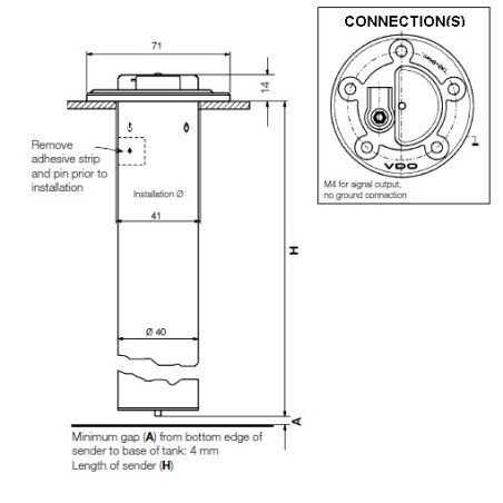 224-011-010-478G VDO Ø54mm Fuel Tube Float 478.5mm