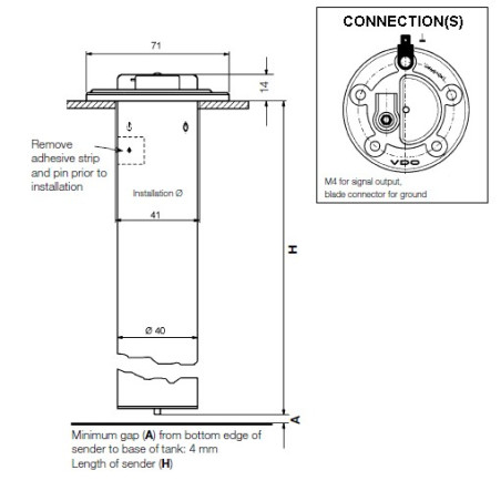 224-082-007-014R VDO Ø54mm Fuel Tube Float 478.5mm