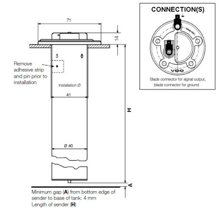 224-082-007-023R VDO Ø54mm Fuel Tube Float 392.5mm