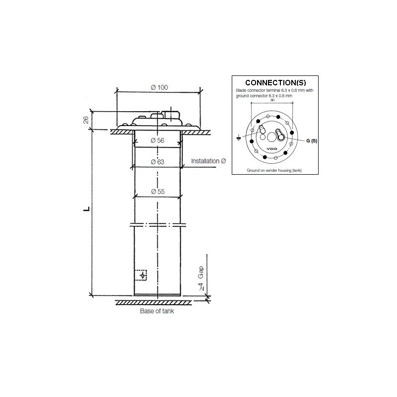 X10-224-014-033 VDO Heavy Duty Ø80mm Pipe Float - 451mm