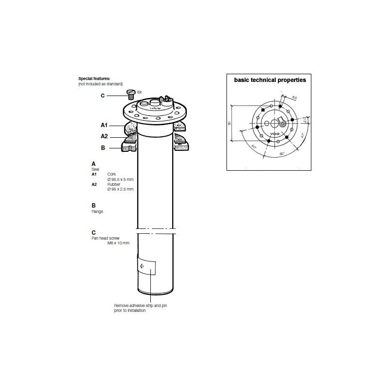 X10-224-021-002 VDO Heavy Duty Ø80mm Tube Float - 596mm