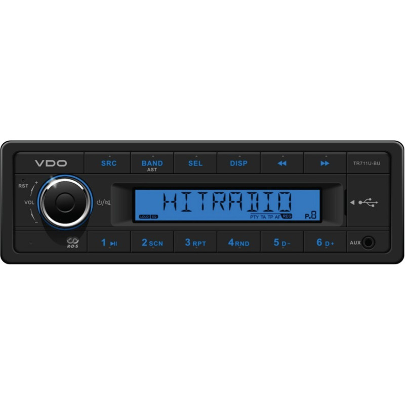 TR711U-BU VDO 12V Radio RDS USB MP3 WMA Blue Backlight