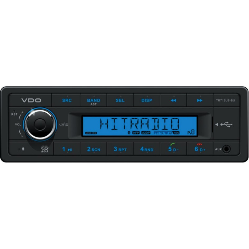 TR712UB-BU VDO 12V Radio RDS USB MP3 WMA Bluetooth Blue Backlight