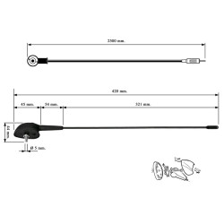 10-121 VDO Fiberglass Passive AM-FM Roof Antenna Length 37 cm