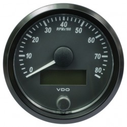 10 Pieces VDO SingleViu Tachometer 8.000 RPM Black 80mm