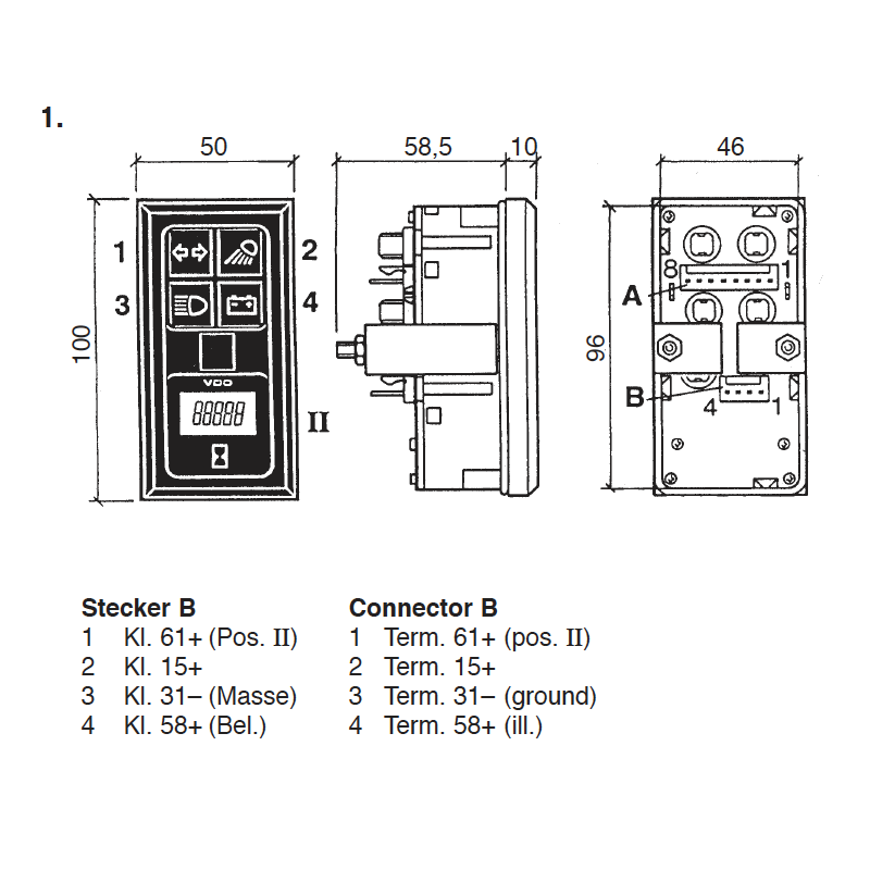 110-008-984-001G VDO ModulCockpit II - 2 Units Instrument 4 Signal Lights and Hour Meter - 12V