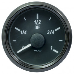 VDO SingleViu 0245 Fuel Level 3-180 Ohm Black 52mm White Lighted w/ Red Pointer