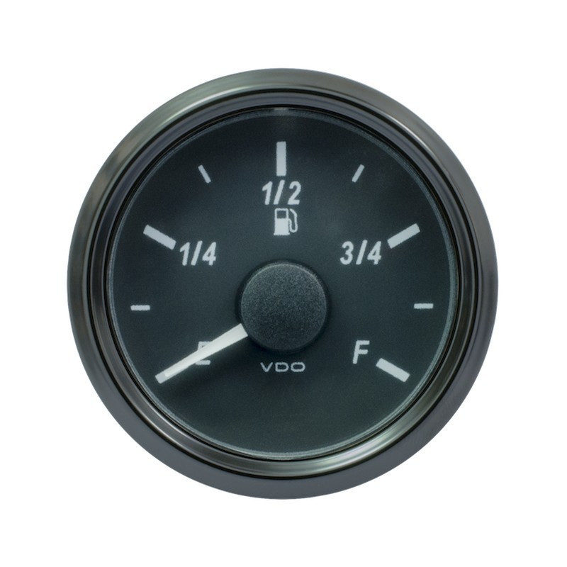 A2C3833150030 VDO SingleViu 0245 Fuel Level 90-0.5 Ohm* Black 52mm White Illuminated Red Pointer