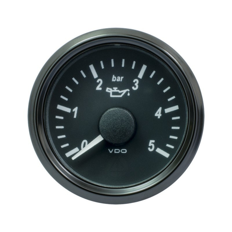 A2C3833160030 VDO SingleViu 0248 Engine Oil Pressure 5Bar Black 52mm White Illuminated Red Pointer