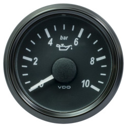 A2C3833170030 VDO SingleViu 0248 Engine Oil Pressure 10Bar Black 52mm White Illuminated Red Pointer