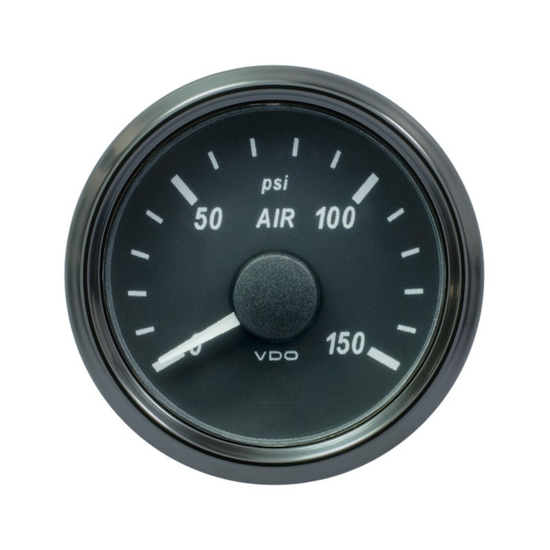 A2C3833440030 VDO SingleViu AIR Air Pressure 150PSI Black 52mm White Illuminated Red Pointer