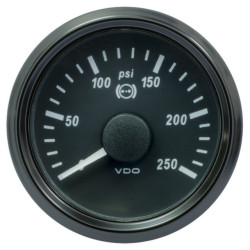 A2C3832730030 VDO SingleViu 1402 Brake Pressure 250PSI Black 52mm White Illuminated Red Pointer