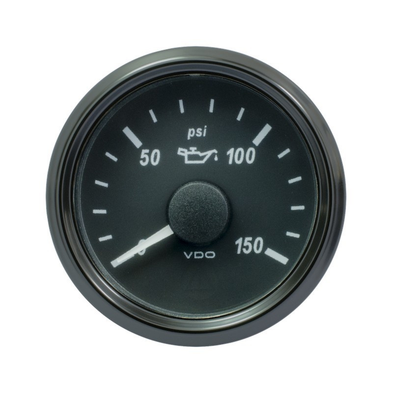 A2C3832700030 VDO SingleViu 0248 Engine Oil Pressure 150PSI Black 52mm White Illuminated Red Pointer