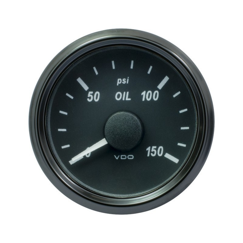 A2C3833240030 VDO SingleViu EOIL Engine Oil Pressure 150PSI Black 52mm White Illuminated Red Pointer