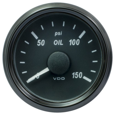 A2C3833240030 VDO SingleViu EOIL Engine Oil Pressure 150PSI Black 52mm White Illuminated Red Pointer