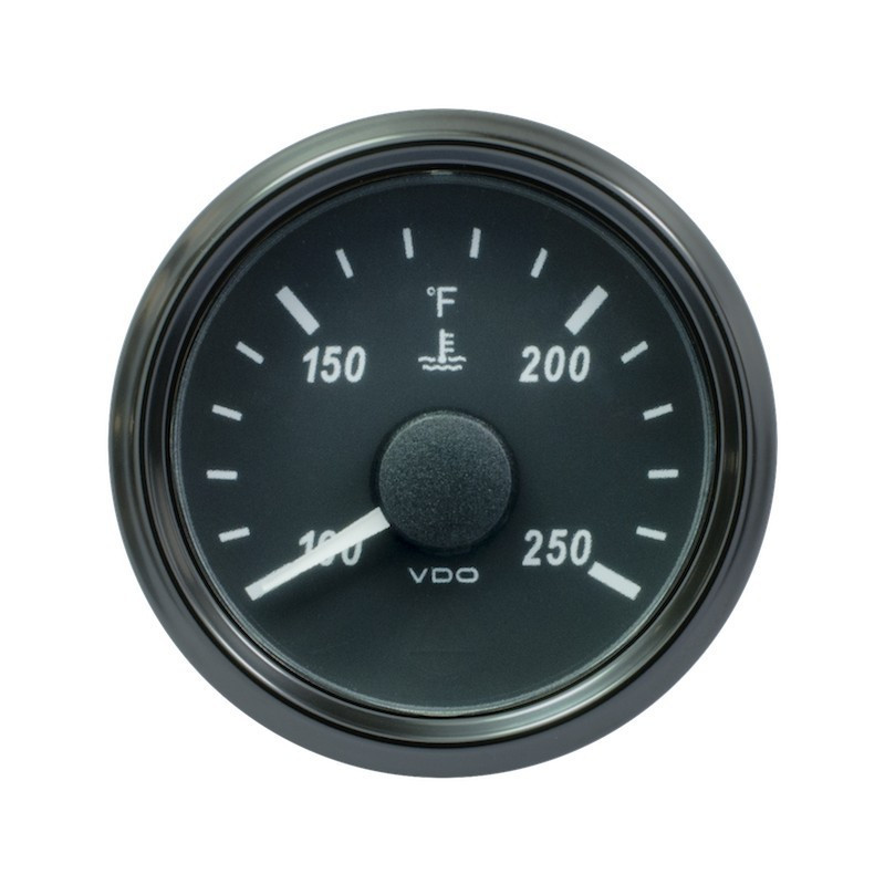 A2C3833350030 VDO SingleViu 0246 Cooling Water Temperature 250°F Black 52mm White Illuminated Red Pointer
