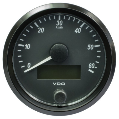 A2C3832890030 VDO SingleViu Speedometer 60 Km/h Black 80mm White Illuminated Red Pointer