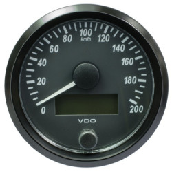 A2C3832940030 VDO SingleViu Speedometer 200 Km/h Black 80mm White Illuminated Red Pointer
