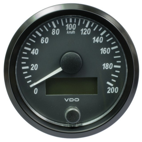 A2C3832940030 VDO SingleViu Speedometer 200 Km/h Black 80mm White Illuminated Red Pointer