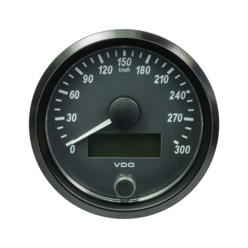 A2C3832950030 VDO SingleViu Speedometer 300 Km/h Black 80mm White Illuminated Red Pointer
