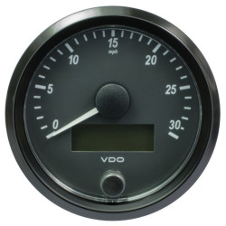 A2C3832880030 VDO SingleViu Speedometer 30 Mph Black 80mm White Illuminated Red Pointer