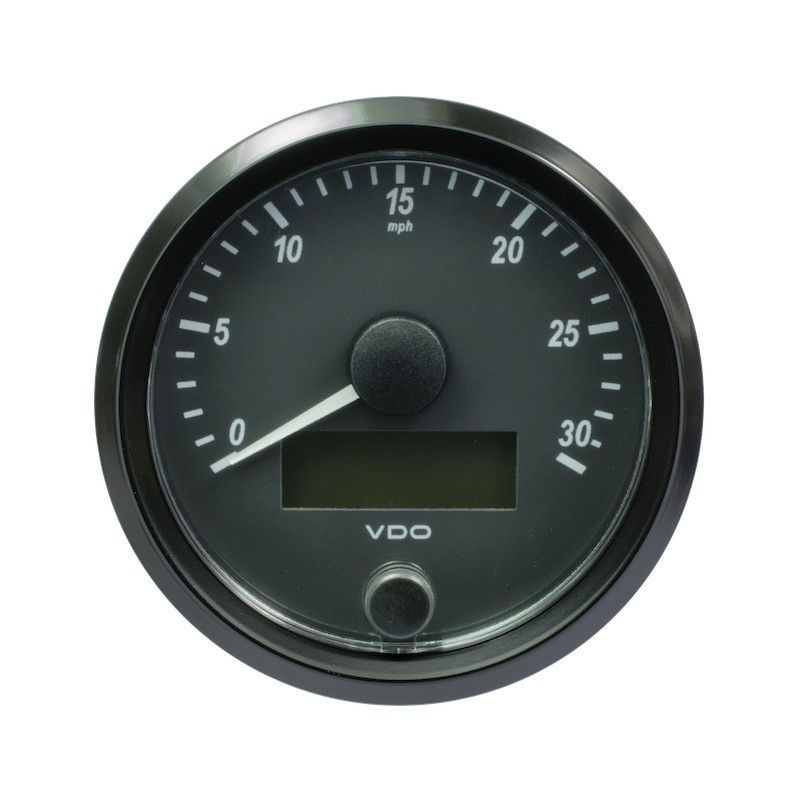 A2C3832880030 VDO SingleViu Speedometer 30 Mph Black 80mm White Illuminated Red Pointer