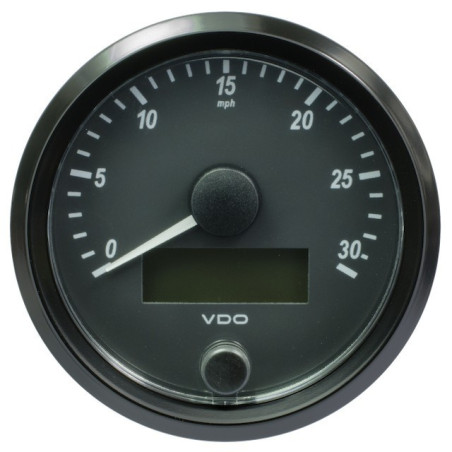 A2C3832880030 VDO SingleViu Speedometer 30 Mph Black 80mm White Illuminated Red Pointer