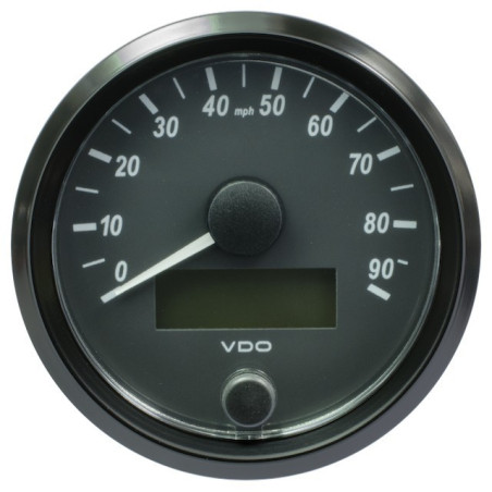 A2C3832900030 VDO SingleViu Speedometer 90 Mph Black 80mm White Illuminated Red Pointer