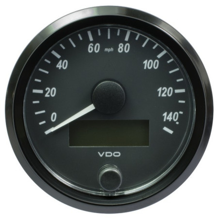 A2C3832920030 VDO SingleViu Speedometer 140 Mph Black 80mm White Illuminated Red Pointer