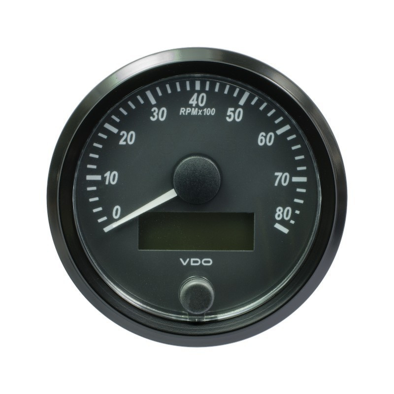 A2C3833020030 VDO SingleViu Tachometer 8,000 RPM Black 80mm White Illuminated Red Hand