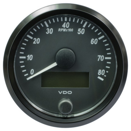A2C3833020030 VDO SingleViu Tachometer 8,000 RPM Black 80mm White Illuminated Red Hand