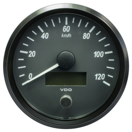 A2C3832860030 VDO SingleViu Speedometer 120 Km/h Black 100mm White Illuminated Red Hand