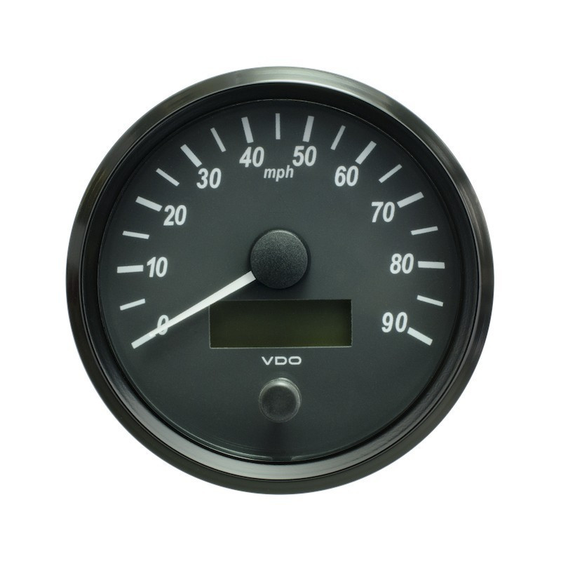 A2C3832870030 VDO SingleViu Speedometer 90 Mph Black 100mm White Illuminated Red Pointer