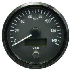 A2C3832850030 VDO SingleViu Speedometer 140 Mph Black 100mm White Illuminated Red Pointer