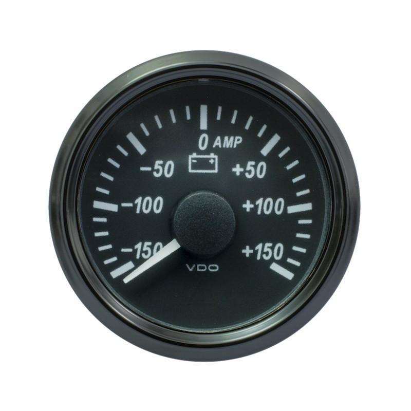 A2C3833060032 VDO SingleViu 0247 Ammeter 150A Black 52mm Amber Illuminated Red Pointer
