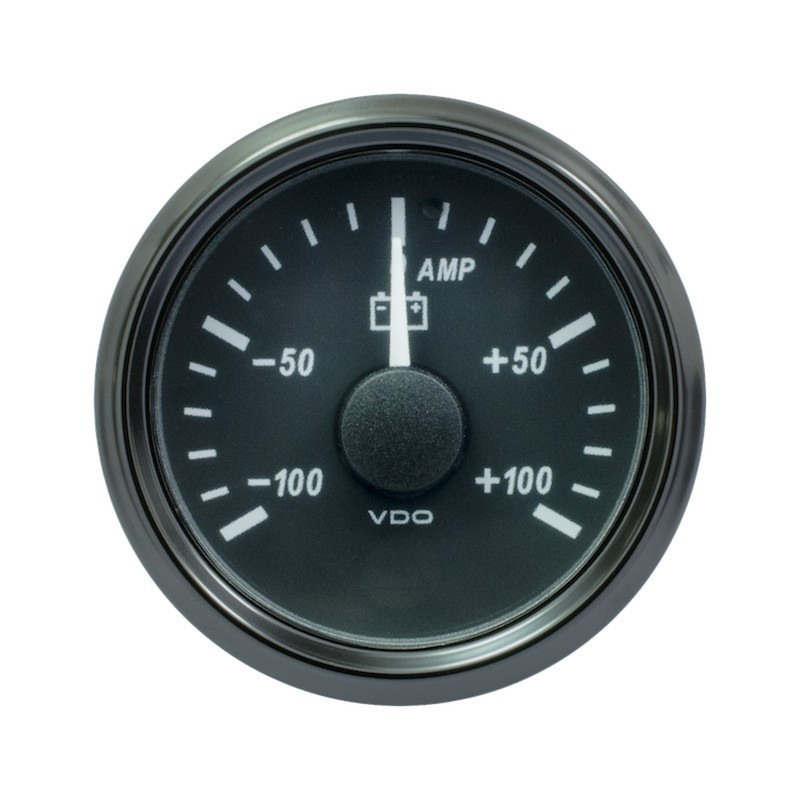 A2C3833070032 VDO SingleViu 0247 Ammeter 100A Black 52mm Amber Illuminated Red Hand