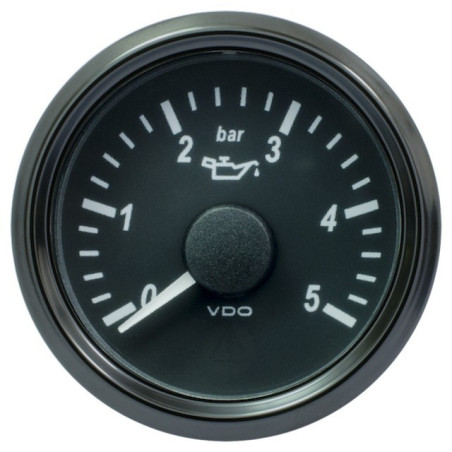 A2C3833160032 VDO SingleViu 0248 Engine Oil Pressure 5Bar Black 52mm Amber Illuminated Red Pointer