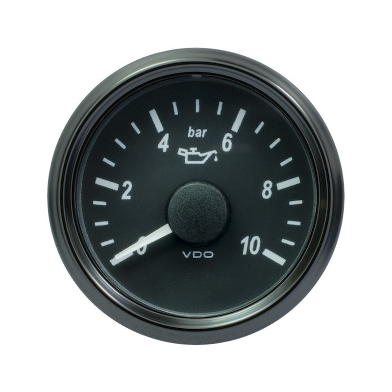 A2C3833170032 VDO SingleViu 0248 Engine Oil Pressure 10Bar Black 52mm Amber Illuminated Red Pointer