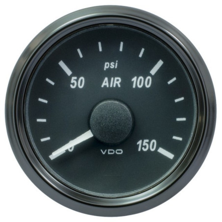 A2C3833440032 VDO SingleViu AIR Air Pressure 150PSI Black 52mm Amber Illuminated Red Pointer