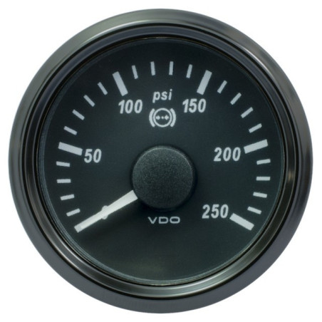 A2C3832730032 VDO SingleViu 1402 Brake Pressure 250PSI Black 52mm Amber Illuminated Red Pointer