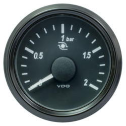 A2C3833490032 VDO SingleViu 2107 Turbo Pressure 2Bar Black 52mm Amber Illuminated Red Pointer