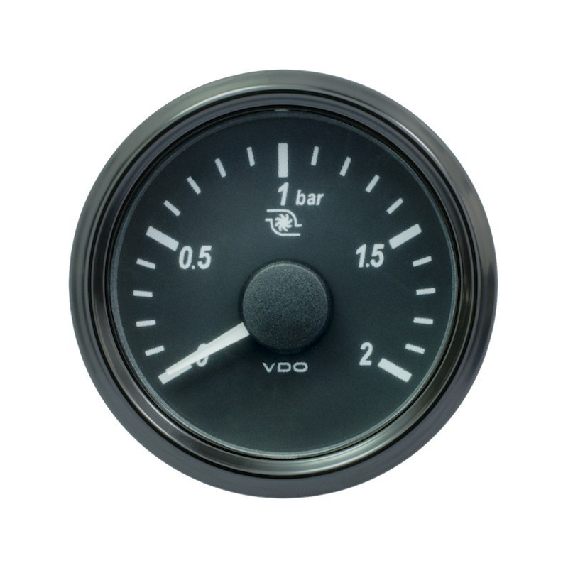 A2C3833490032 VDO SingleViu 2107 Turbo Pressure 2Bar Black 52mm Amber Illuminated Red Pointer