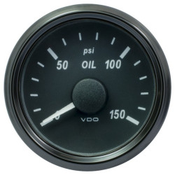 A2C3833240032 VDO SingleViu EOIL Engine Oil Pressure 150PSI Black 52mm Amber Illuminated Red Pointer