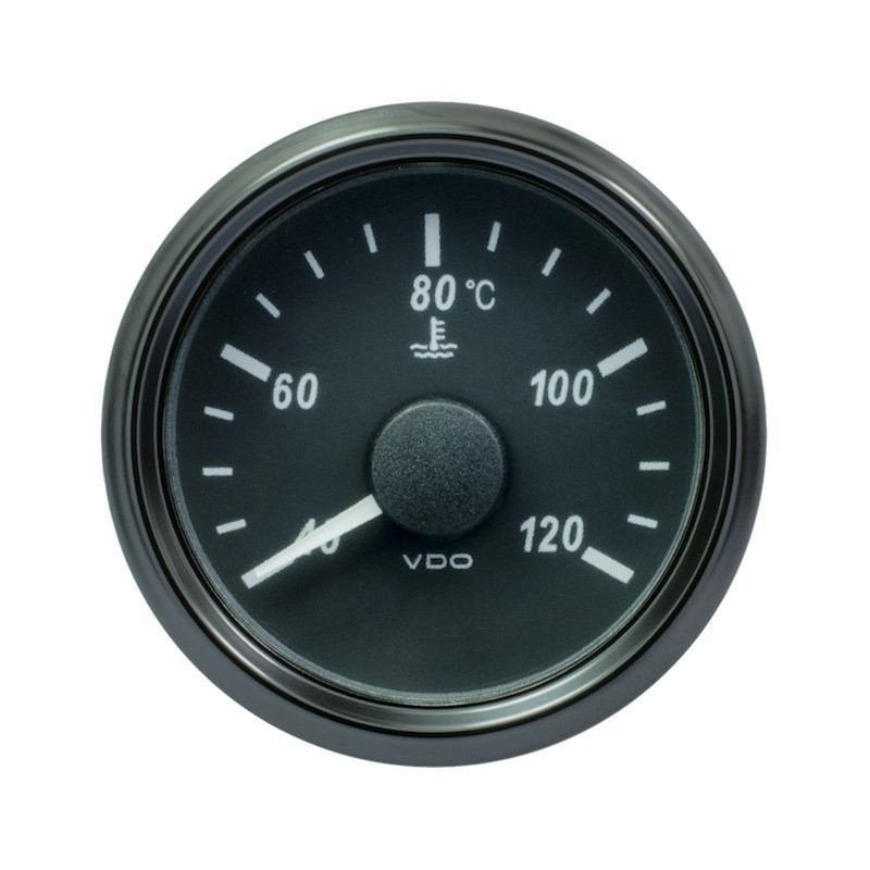 A2C3833320032 VDO SingleViu 0246 Cooling Water Temperature 120°C Black 52mm Amber Illuminated Red Pointer