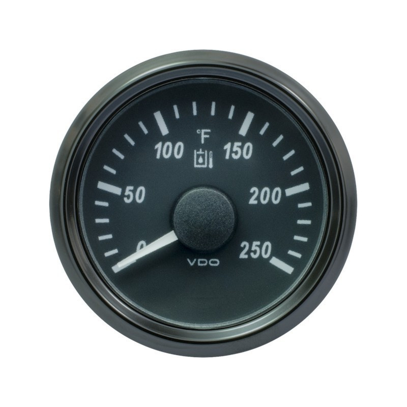 A2C3916310032 VDO SingleViu 1414 Hydraulic temperature 250°F Black 52mm Amber Illuminated Red Hand