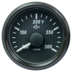 A2C3833410032 VDO SingleViu 2426 Engine Oil Temperature 300°F Black 52mm Amber Illuminated Red Pointer