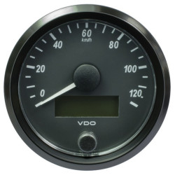 A2C3832910032 VDO SingleViu Speedometer 120 Km/h Black 80mm Amber Illuminated Red Pointer