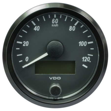 A2C3832910032 VDO SingleViu Speedometer 120 Km/h Black 80mm Amber Illuminated Red Pointer