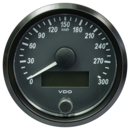 A2C3832950032 VDO SingleViu Speedometer 300 Km/h Black 80mm Amber Illuminated Red Hand